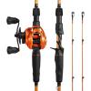 image:imageKastKing Lethal Blaze Twintip Fishing Rod and Reel Combo Spinning amp Baitcaster Combo Flame Pattern Design IM6 Graphite 2Pc Rod with Backup Tip Section StainlessSteel Guides EVA HandleCast64 Mleft Handed 2pcs Extra Tip