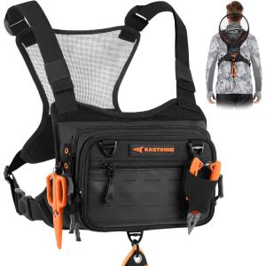 image:imageKastKing Bait Boss WaterResistant Fishing Chest Pack With EVA ZipDown Workstation MOLLE Storage Adjustable Chest StrapsA Black