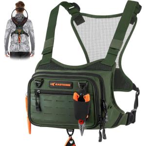 image:imageKastKing Bait Boss WaterResistant Fishing Chest Pack With EVA ZipDown Workstation MOLLE Storage Adjustable Chest StrapsB Olive Green