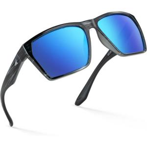 image:imageKastKing Beartrap Polarized Sports Fishing Sunglasses With PuriVex Protective Lens Coating Wayfarer Design Men WomenE Gloss Tal Light Gray Frame  Blue Ocean Mirror