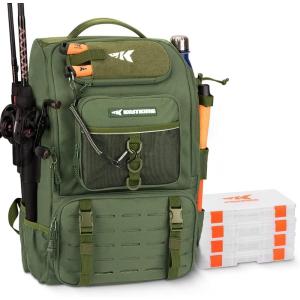 image:imageKastKing KarryAll Fishing Tackle Backpack with Rod Holder 4 Tackle Boxes4026L Tackle Bag Storage Fishing Gear and EquipmentC Large 40 L  Green
