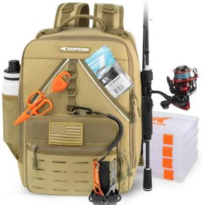 image:imageKastKing KarryAll Fishing Tackle Backpack with Rod Holder 4 Tackle Boxes4026L Tackle Bag Storage Fishing Gear and EquipmentE Medium 26 L  Khaki
