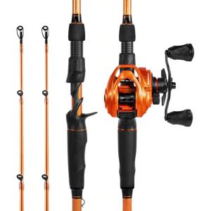 image:imageKastKing Lethal Blaze Twintip Fishing Rod and Reel Combo Spinning amp Baitcaster Combo Flame Pattern Design IM6 Graphite 2Pc Rod with Backup Tip Section StainlessSteel Guides EVA HandleCast610 Mhright Handed 2pcs Extra Tip