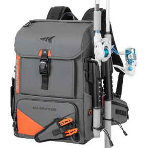 image:imageKastKing All Weather Fishing Tackle Backpack with Removable Rod HoldersWaterproof ArmorShield Fabric Fishing Bag Storage Fishing GearB GreyWithout Waterproof Tackle Box