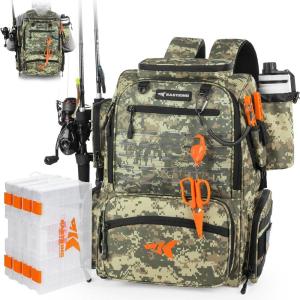 image:imageKastKing Bait Boss Fishing Tackle Backpack with Rod Holders4 Tackle BoxesRain CoverStorage for Fishing GearD Dark Green Camouflage
