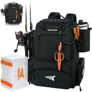 image:imageKastKing Bait Boss Fishing Tackle Backpack with Rod Holders4 Tackle BoxesRain CoverStorage for Fishing GearE Black Aluminum Back Support System