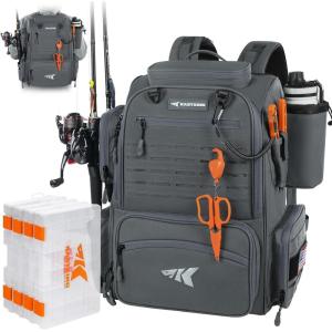 image:imageKastKing Bait Boss Fishing Tackle Backpack with Rod Holders4 Tackle BoxesRain CoverStorage for Fishing GearF Gray Aluminum Back Support System