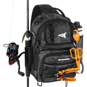 image:imageKastKing BaitSpace Fishing Sling Bag Fishing Backpack with Rod amp Beverage Holder Tackle Bag for Fishing GearA Black Camo