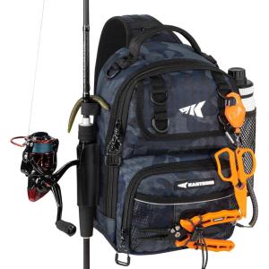 image:imageKastKing BaitSpace Fishing Sling Bag Fishing Backpack with Rod amp Beverage Holder Tackle Bag for Fishing GearB Blue Camo
