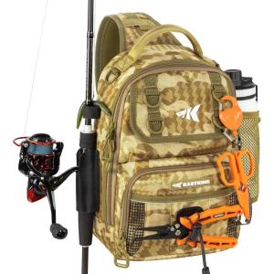 image:imageKastKing BaitSpace Fishing Sling Bag Fishing Backpack with Rod amp Beverage Holder Tackle Bag for Fishing GearC Khaki Camo