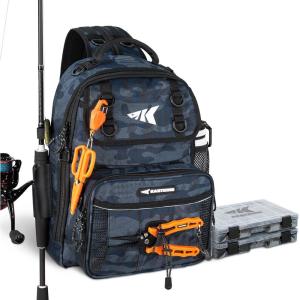 image:imageKastKing BaitSpace Fishing Sling Bag Fishing Backpack with Rod amp Beverage Holder Tackle Bag for Fishing GearF Blue Camo  with 2 3600 tackle boxes