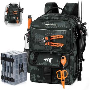 image:imageKastKing BaitSpace Fishing Tackle Backpack with Removable Bait Binder2 Rod Holders Storage Fishing Gear and EquipmentB Black Camo With 4 3600 Tackle Boxes
