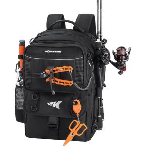 image:imageKastKing BaitSpace Fishing Tackle Backpack with Removable Bait Binder2 Rod Holders Storage Fishing Gear and EquipmentE BlackWithout tackle box