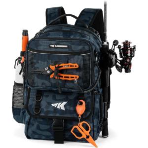 image:imageKastKing BaitSpace Fishing Tackle Backpack with Removable Bait Binder2 Rod Holders Storage Fishing Gear and EquipmentG Blue CamoWithout tackle box