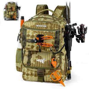 image:imageKastKing BaitSpace Fishing Tackle Backpack with Removable Bait Binder2 Rod Holders Storage Fishing Gear and EquipmentH Khaki Camowithout Tackle Box