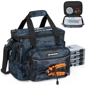 image:imageKastKing BaitSpace Fishing Tackle Bag With 4 Tackle Boxes amp Removable Bait Binder WaterResistant Tackle Storage Durable Fishing Gear Adjustable Shoulder StrapC Blue Camo