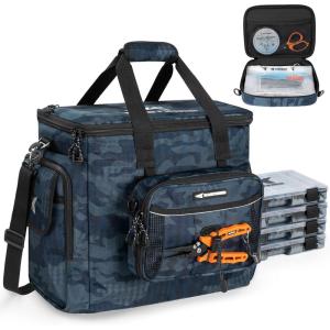 image:imageKastKing BaitSpace Fishing Tackle Bag With 4 Tackle Boxes amp Removable Bait Binder WaterResistant Tackle Storage Durable Fishing Gear Adjustable Shoulder StrapF Blue Camo