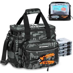 image:imageKastKing BaitSpace Fishing Tackle Bag With 4 Tackle Boxes amp Removable Bait Binder WaterResistant Tackle Storage Durable Fishing Gear Adjustable Shoulder StrapA Black Camo