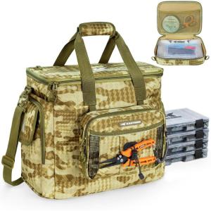 image:imageKastKing BaitSpace Fishing Tackle Bag With 4 Tackle Boxes amp Removable Bait Binder WaterResistant Tackle Storage Durable Fishing Gear Adjustable Shoulder StrapE Khaki Camo