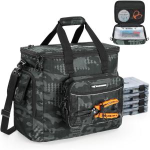 image:imageKastKing BaitSpace Fishing Tackle Bag With 4 Tackle Boxes amp Removable Bait Binder WaterResistant Tackle Storage Durable Fishing Gear Adjustable Shoulder StrapD Black Camo