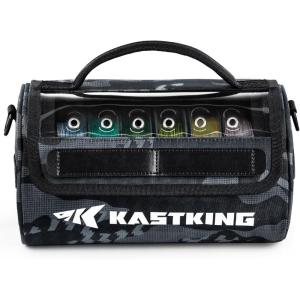 image:imageKastKing BaitSpace Line Management Bag Fishing Line Storage Bag with Water Resistant Nylon Clear View Window Removable Divider Tanglefree Leader Line HolderD BlackLarge