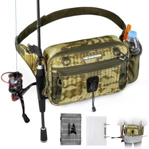 image:imageKastKing BaitSpace Waist Bag  Waterproof Tackle Storage Bag With Adjustable Belt Fishing Fanny Pack for Men Soft Bait Organizer 3600 Utility Box Rod Holder NylonKhaki Camo