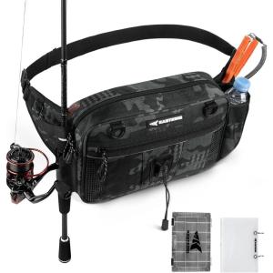 image:imageKastKing BaitSpace Waist Bag  Waterproof Tackle Storage Bag With Adjustable Belt Fishing Fanny Pack for Men Soft Bait Organizer 3600 Utility Box Rod Holder NylonBlack Camo