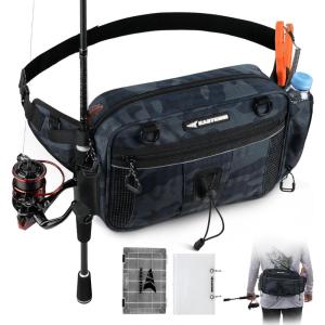 image:imageKastKing BaitSpace Waist Bag  Waterproof Tackle Storage Bag With Adjustable Belt Fishing Fanny Pack for Men Soft Bait Organizer 3600 Utility Box Rod Holder NylonBlue Camo