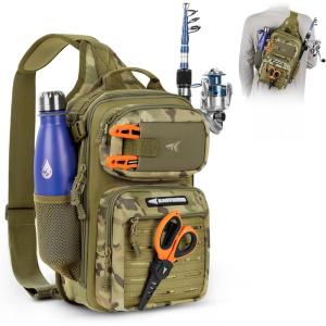 image:imageKastKing BlowBak Tactical Sling Tackle BagLightweight Fishing Backpack Storge Fishing Gear and EquipmentGift for MenA Khaki Camo14 X 8 X 6