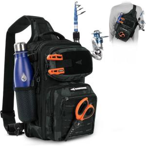 image:imageKastKing BlowBak Tactical Sling Tackle BagLightweight Fishing Backpack Storge Fishing Gear and EquipmentGift for MenB Black Camo14 X 8 X 6
