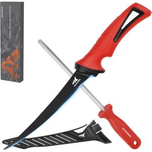 image:imageKastKing Intimidator Bait Knife and Filet Knives UltraSharp G4116 German StainlessSteel Blades Fresh or Saltwater NonSlip Handle Durable Storage Bag and Honing RodC 7 Fillet Knife and Sharpening Steel