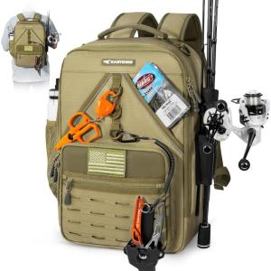 image:imageKastKing KarryAll KastMate Fishing Tackle BackpackWaterResistant Tackle Bag With 2 Rod HoldersFishing Gear and Equipment With Large Gear StorageBlackC Khaki