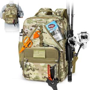 image:imageKastKing KarryAll KastMate Fishing Tackle BackpackWaterResistant Tackle Bag With 2 Rod HoldersFishing Gear and Equipment With Large Gear StorageBlackD Khaki Camo