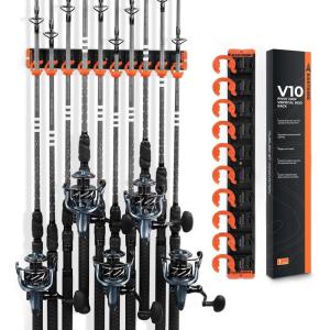 image:imageKastKing V10 Pivot Grip Fishing Rod HolderAdjustable SpaceSaving WallMounted Rod Holder 10 PolymerCoated Steel Hooks Expandable Storage System Holds 10 Rod amp Reel Combos 1 PackA Orange1 Pack