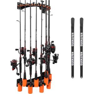 image:imageKastKing V10 Rod Rack with Spooling Station Wall Mounted Fishing RodCombo Rack Holds 10 Combos Line Spooling Tool for Spinning and Casting Reels 2pcs Line Boss IncludedBlack