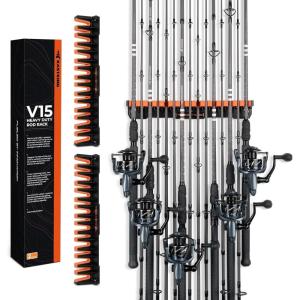 image:imageKastKing V15 Vertical Fishing Rod Holder  Wall Mounted Fishing Rod Rack Store 15 Rods or Fishing Rod Combos in 1725 Inches Great Fishing Pole Holder and RackB 2 Pack  Black Upgraded Heavy Rod Combo  Store 30 rods