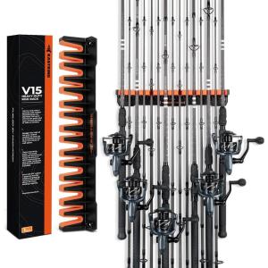 image:imageKastKing V15 Vertical Fishing Rod Holder  Wall Mounted Fishing Rod Rack Store 15 Rods or Fishing Rod Combos in 1725 Inches Great Fishing Pole Holder and RackB 1 Pack  Black Upgraded Heavy Rod Combo  Store 15 Rods