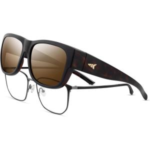 image:imageKastKing Chariton FitOver Polarized Wrap Around Over Sunglasses for Men and Women Ideal for Driving Fishing Cycling RunningC Matte Dark Frame  Brown Mirror