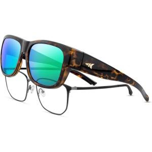 image:imageKastKing Chariton FitOver Polarized Wrap Around Over Sunglasses for Men and Women Ideal for Driving Fishing Cycling RunningD Gloss Demi  Greenchartruesse Mirror