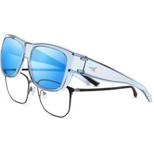image:imageKastKing Chariton FitOver Polarized Wrap Around Over Sunglasses for Men and Women Ideal for Driving Fishing Cycling RunningF Gloss Tal Light Blue Frame  Ice Blue Mirror