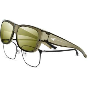 image:imageKastKing Chariton FitOver Polarized Wrap Around Over Sunglasses for Men and Women Ideal for Driving Fishing Cycling RunningH Gloss Tal Dark Olive Frame  Gold Mirror
