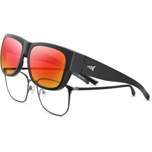 image:imageKastKing Chariton FitOver Polarized Wrap Around Over Sunglasses for Men and Women Ideal for Driving Fishing Cycling RunningI Matte Black Frame  Red Mirror