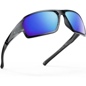 image:imageKastKing Chippewa Polarized Fishing Sunglasses UV400 Protection Full Wrap Frame Sports Cycling Sunglasses 10mm TAC LensesE Gloss Tal Light Gray  Silver Frame  Blue Ocean Mirror