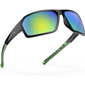 image:imageKastKing Chippewa Polarized Fishing Sunglasses UV400 Protection Full Wrap Frame Sports Cycling Sunglasses 10mm TAC LensesF Gloss Black Frame  Chartruesse Mirror