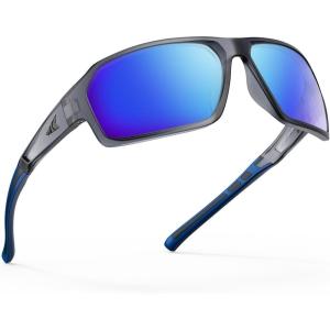 image:imageKastKing Chippewa Polarized Fishing Sunglasses UV400 Protection Full Wrap Frame Sports Cycling Sunglasses 10mm TAC LensesK Matte Smoke Crystal Frame  Blue White Mirror