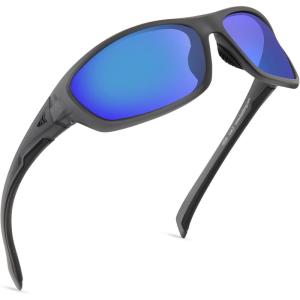 image:imageKastKing Hiwassee Polarized Sport Sunglasses for Men and Women Wrap Sunglasses for Fishing Cycling and RunningUV ProtectionFrame Matte Smoke Crystal  Lens Cobalt Mirror