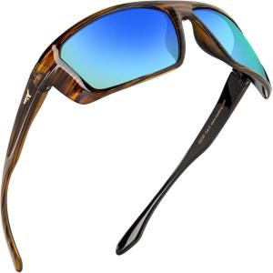 image:imageKastKing Huzzah Polarized Sport Sunglasses for Men and Women Ideal for Driving Fishing Cycling and RunningUV ProtectionFrame Gloss Tal Brown Lens Blue Ocean Mirror