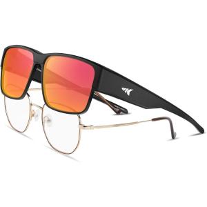 image:imageKastKing Molino FitOver Polarized SunglassesUV400 Protection Ultralight Wraparound Fishing Sports Sunglasses TAC LensesI Matte Black Frame  Red Mirror