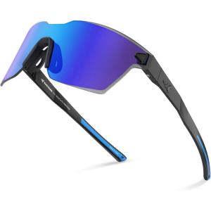 image:imageKastKing Tarkio Polarized Fishing Sunglasses Large Single PC Lenses Rimless Wrap Design UV400 Protection Sports SunglassesB Matte Black Frame  Cobalt Mirror