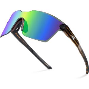 image:imageKastKing Tarkio Polarized Fishing Sunglasses Large Single PC Lenses Rimless Wrap Design UV400 Protection Sports SunglassesD Gloss Tal Brown  Silver Frame  Chartreuse Mirror
